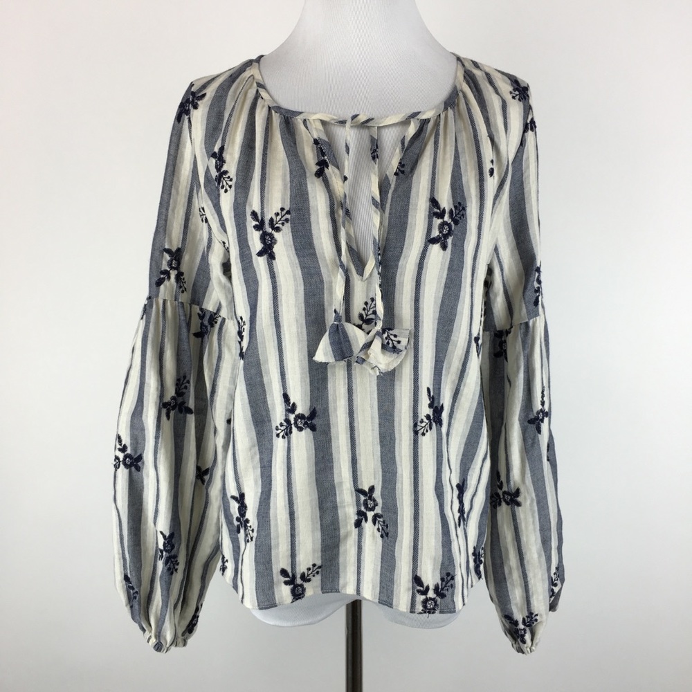 MISA Los Angeles striped embroidered tassel top M